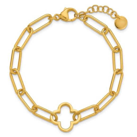 925 Sterling Silver GP Clover Fancy Clip Link Bracelet w 1 inch ext.
